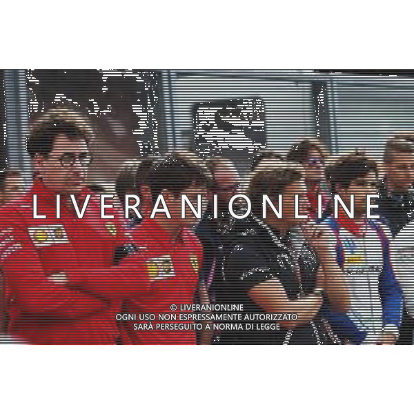 F1, F2, and F3 pay their respects to Anthoine Hubert: Mattia Binotto (ITA) Ferrari Team Principal and Charles Leclerc (MON) Ferrari. 01.09.2019. Formula 1 World Championship, Rd 13, Belgian Grand Prix, Spa Francorchamps, Belgium, Race Day. - Tributo ad Anthoine Hubert, pilota automobilistico francese di Formula 2, morto dopo un incidente a Spa in Belgio il 31.08.2019 - /AGENZIA ALDO LIVERANI SAS - ITALY ONLY EDITORIAL USE ONLY