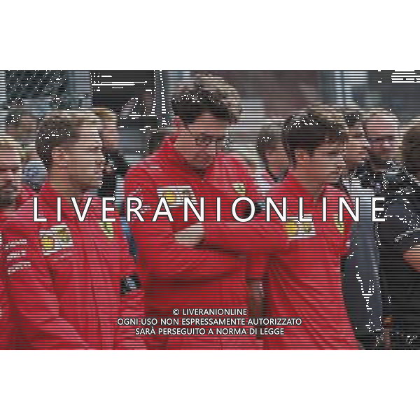 F1, F2, and F3 pay their respects to Anthoine Hubert Sebastian Vettel (GER) Ferrari; Mattia Binotto (ITA) Ferrari Team Principal and Charles Leclerc (MON) Ferrari. 01.09.2019. Formula 1 World Championship, Rd 13, Belgian Grand Prix, Spa Francorchamps, Belgium, Race Day. - Tributo ad Anthoine Hubert, pilota automobilistico francese di Formula 2, morto dopo un incidente a Spa in Belgio il 31.08.2019 - /AGENZIA ALDO LIVERANI SAS - ITALY ONLY EDITORIAL USE ONLY