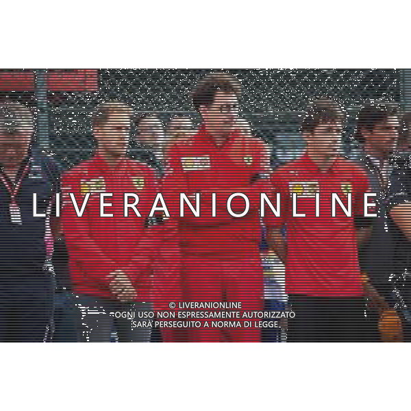 F1, F2, and F3 pay their respects to Anthoine Hubert (L to R): Sebastian Vettel (GER) Ferrari; Mattia Binotto (ITA) Ferrari Team Principal; and Charles Leclerc (MON) Ferrari. 01.09.2019. Formula 1 World Championship, Rd 13, Belgian Grand Prix, Spa Francorchamps, Belgium, Race Day. - Tributo ad Anthoine Hubert, pilota automobilistico francese di Formula 2, morto dopo un incidente a Spa in Belgio il 31.08.2019 - /AGENZIA ALDO LIVERANI SAS - ITALY ONLY EDITORIAL USE ONLY