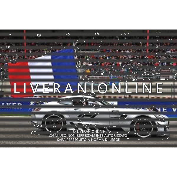 The FIA Safety Car flies the french flag in tribute to Anthoine Hubert on the drivers parade. 01.09.2019. Formula 1 World Championship, Rd 13, Belgian Grand Prix, Spa Francorchamps, Belgium, Race Day. - Tributo ad Anthoine Hubert, pilota automobilistico francese di Formula 2, morto dopo un incidente a Spa in Belgio il 31.08.2019 - /AGENZIA ALDO LIVERANI SAS - ITALY ONLY EDITORIAL USE ONLY