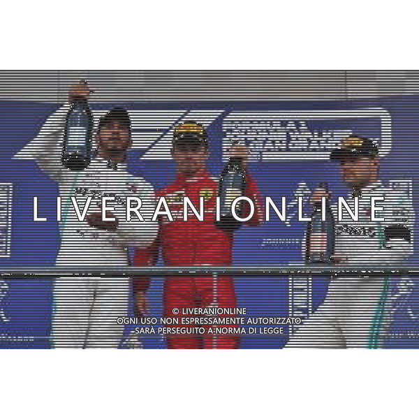 The podium (L to R): Lewis Hamilton (GBR) Mercedes AMG F1, second; Charles Leclerc (MON) Ferrari, race winner; Valtteri Bottas (FIN) Mercedes AMG F1, third. 01.09.2019. Formula 1 World Championship, Rd 13, Belgian Grand Prix, Spa Francorchamps, Belgium, Race Day. /AGENZIA ALDO LIVERANI SAS - ITALY ONLY EDITORIAL USE ONLY - GP F1 BELGIO GARA SPA 01.09.2019