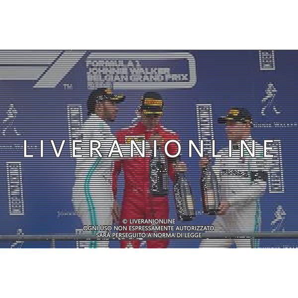 The podium (L to R): Lewis Hamilton (GBR) Mercedes AMG F1, second; Charles Leclerc (MON) Ferrari, race winner; Valtteri Bottas (FIN) Mercedes AMG F1, third. 01.09.2019. Formula 1 World Championship, Rd 13, Belgian Grand Prix, Spa Francorchamps, Belgium, Race Day. /AGENZIA ALDO LIVERANI SAS - ITALY ONLY EDITORIAL USE ONLY - GP F1 BELGIO GARA SPA 01.09.2019