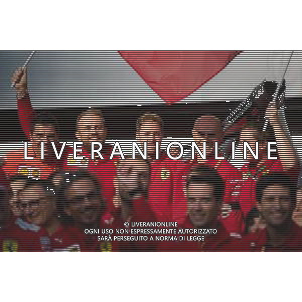 Sebastian Vettel (GER) Ferrari celebrates victory for Charles Leclerc (MON) Ferrari with the team. 01.09.2019. Formula 1 World Championship, Rd 13, Belgian Grand Prix, Spa Francorchamps, Belgium, Race Day. AG ALDO LIVERANI SAS-ONLY ITALY