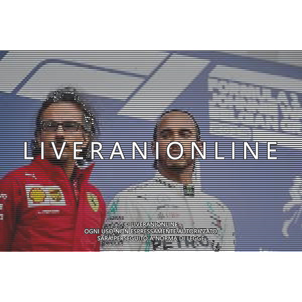 (L to R): Laurent Mekies (FRA) Ferrari Sporting Director and second placed Lewis Hamilton (GBR) Mercedes AMG F1 on the podium. 01.09.2019. Formula 1 World Championship, Rd 13, Belgian Grand Prix, Spa Francorchamps, Belgium, Race Day. AG ALDO LIVERANI SAS-ONLY ITALY