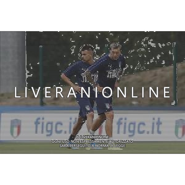 BOLOGNA 02/09/2019 Raduno e Allenamento della Nazionale di Calcio prima delle partite di qualificazione per gli europei 2020 contro Armenia e Finlandia - nella foto: federico Bernardeschi (juventus) Stephan El Shaarawy ©Claudio Zamagni/Agenzia Aldo Liverani s.a.s. federico Bernardeschi (juventus) Stephan El Shaarawy during the training before matches of European Qualifiers Euro 2020 between Italy Armenya - Italy and Finland - Italy photo credit by Claudio Zamagni/Agenzia Aldo Liverani s.a.s.