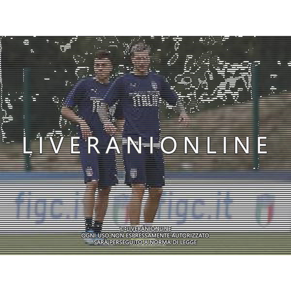 BOLOGNA 02/09/2019 Raduno e Allenamento della Nazionale di Calcio prima delle partite di qualificazione per gli europei 2020 contro Armenia e Finlandia - nella foto: federico Bernardeschi (juventus) Stephan El Shaarawy ©Claudio Zamagni/Agenzia Aldo Liverani s.a.s. federico Bernardeschi (juventus) Stephan El Shaarawy during the training before matches of European Qualifiers Euro 2020 between Italy Armenya - Italy and Finland - Italy photo credit by Claudio Zamagni/Agenzia Aldo Liverani s.a.s.
