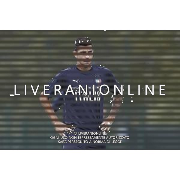 BOLOGNA 02/09/2019 Raduno e Allenamento della Nazionale di Calcio prima delle partite di qualificazione per gli europei 2020 contro Armenia e Finlandia - nella foto: Pellegrini Lorenzo (a.s.roma) ©Claudio Zamagni/Agenzia Aldo Liverani s.a.s. Pellegrini Lorenzo (a.s.roma) during the training before matches of European Qualifiers Euro 2020 between Italy Armenya - Italy and Finland - Italy photo credit by Claudio Zamagni/Agenzia Aldo Liverani s.a.s.