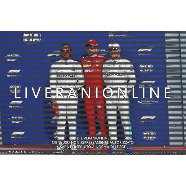 Qualifying top three in parc ferme (L to R): Lewis Hamilton (GBR) Mercedes AMG F1, second; Charles Leclerc (MON) Ferrari, pole position; Valtteri Bottas (FIN) Mercedes AMG F1, third. 07.09.2019. Formula 1 World Championship, Rd 14, Italian Grand Prix, Monza, Italy, Qualifying Day. AG ALDO LIVERANI SAS-ONLY ITALY