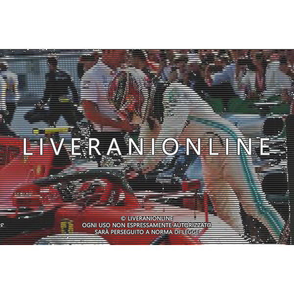 Race winner Charles Leclerc (MON) Ferrari SF90 is congratulated in parc ferme by third placed Lewis Hamilton (GBR) Mercedes AMG F1. 08.09.2019. Formula 1 World Championship, Rd 14, Italian Grand Prix, Monza, Italy, Race Day. / AGENZIA ALDO LIVERANI SAS - ITALY ONLY EDITORIAL USE ONLY - Gp F1 Italia Gara Monza 08.09.2019