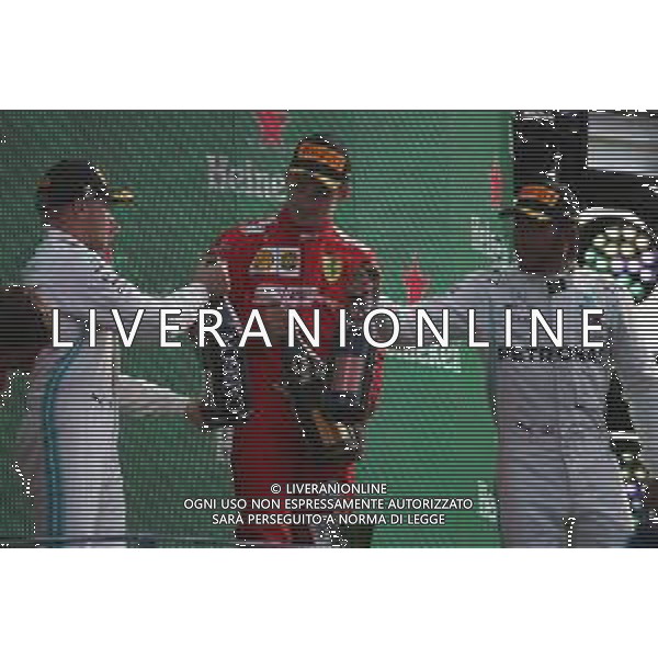 Valtteri Bottas (FIN) Mercedes AMG F1 W10 with Charles Leclerc (MON) Ferrari SF90 and Lewis Hamilton (GBR) Mercedes AMG F1 W10. 08.09.2019. Formula 1 World Championship, Rd 14, Italian Grand Prix, Monza, Italy, Race Day. / AGENZIA ALDO LIVERANI SAS - ITALY ONLY EDITORIAL USE ONLY - Gp F1 Italia Gara Monza 08.09.2019