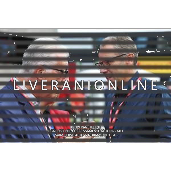 (L to R): Piero Ferrari (ITA) Ferrari Vice-President with Stefano Domenicali (ITA) FIA Single-Seater Commission President. 08.09.2019. Formula 1 World Championship, Rd 14, Italian Grand Prix, Monza, Italy, Race Day. AG ALDO LIVERANI SAS-ONLY ITALY