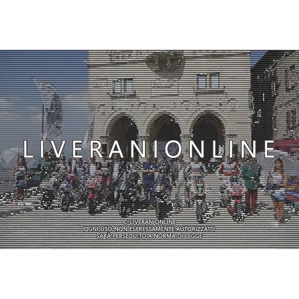 REPUBBLICA di SAN MARINO 12/09/2019 - MotoGP Parade i Piloti del Motomondiale sul piazzale della Liberta\'. nella foto: Riccardo Rossi (Kommerling Gresini Moto3) e Niccolo\' Antonelli (SIC58 Squadra Corse), per la Moto2 Luca Marini e Nicolo\' Bulega (Sky Racing Team VR46) e Fabio Di Giannantonio (Speed Up) e per MotoE Niccolo\' Canepa (LCR E-Team) e il sammarinese Alex De Angelis (Octo Pramac MotoE) ©Claudio Zamagni/Agenzia Aldo Liverani s.a.s. / AGENZIA ALDO LIVERANI SAS