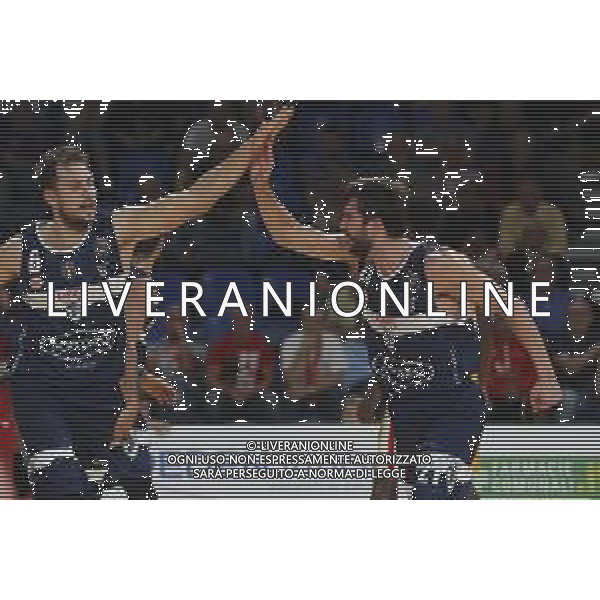 Carpegna Prosciutto Basket Pesaro vs Pompea Fortitudo Bologna Campionato di Basket Serie A 24/09/2019 nella foto: Esultanza Fantinelli Matteo(Pompea Fortitudo Bologna) Mancinelli Stefano(Pompea Fortitudo Bologna) ©Claudio Zamagni/Agenzia Aldo Liverani exultation of Fantinelli Matteo(Pompea Fortitudo Bologna) and Mancinelli Stefano(Pompea Fortitudo Bologna) during Italian Serie A Basketball match between Carpegna Prosciutto Basket Pesaro and and Pompea Fortitudo Bologna at Vitrifrigo Arena in Pesaro on September 24 2019 photo credit by Claudio Zamagni/Aldo Liverani Photo Agency / AGENZIA ALDO LIVERANI SAS