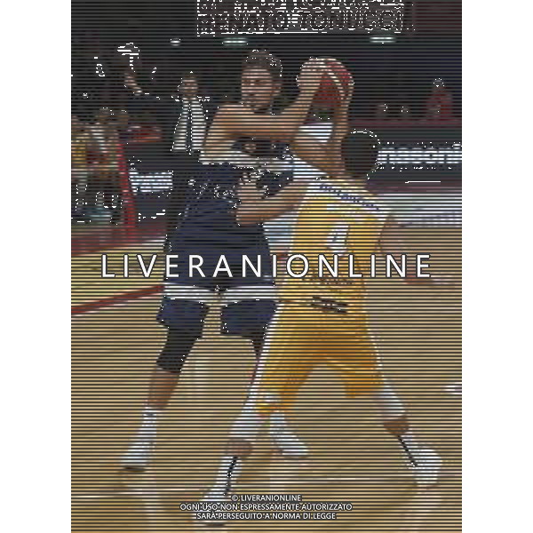 Carpegna Prosciutto Basket Pesaro vs Pompea Fortitudo Bologna Campionato di Basket Serie A 24/09/2019 nella foto: Mancinelli Stefano(Pompea Fortitudo Bologna) Mussini Federico(Carpegna prosciutto Basket Pesaro ©Claudio Zamagni/Agenzia Aldo Liverani Mancinelli Stefano(Pompea Fortitudo Bologna) Mussini Federico(Carpegna prosciutto Basket Pesaro during Italian Serie A Basketball match between Carpegna Prosciutto Basket Pesaro and and Pompea Fortitudo Bologna at Vitrifrigo Arena in Pesaro on September 24 2019 photo credit by Claudio Zamagni/Aldo Liverani Photo Agency/ AGENZIA ALDO LIVERANI SAS