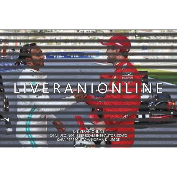 (L to R): Lewis Hamilton (GBR) Mercedes AMG F1 with Sebastian Vettel (GER) Ferrari in qualifying parc ferme. 28.09.2019. Formula 1 World Championship, Rd 16, Russian Grand Prix, Sochi Autodrom, Sochi, Russia, Qualifying Day. AG ALDO LIVERANI SAS-ONLY ITALY