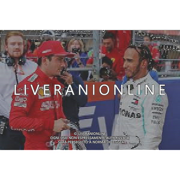 (L to R): Charles Leclerc (MON) Ferrari with Lewis Hamilton (GBR) Mercedes AMG F1 in qualifying parc ferme. 28.09.2019. Formula 1 World Championship, Rd 16, Russian Grand Prix, Sochi Autodrom, Sochi, Russia, Qualifying Day. AG ALDO LIVERANI SAS-ONLY ITALY