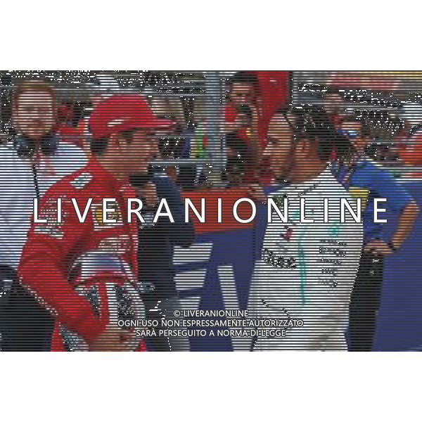 (L to R): Charles Leclerc (MON) Ferrari with Lewis Hamilton (GBR) Mercedes AMG F1 in qualifying parc ferme. 28.09.2019. Formula 1 World Championship, Rd 16, Russian Grand Prix, Sochi Autodrom, Sochi, Russia, Qualifying Day. AG ALDO LIVERANI SAS-ONLY ITALY