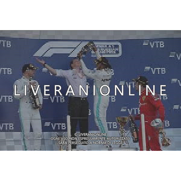 1st place Lewis Hamilton (GBR) Mercedes AMG F1 W10, 2nd Valtteri Bottas (FIN) Mercedes AMG F1 W10 and 3rd place Charles Leclerc (MON) Ferrari SF90. 29.09.2019. Formula 1 World Championship, Rd 16, Russian Grand Prix, Sochi Autodrom, Sochi, Russia, Race Day. / AGENZIA ALDO LIVERANI SAS - ITALY ONLY EDITORIAL USE ONLY - Gp F1 Gara Russia Sochi 29.09.2019