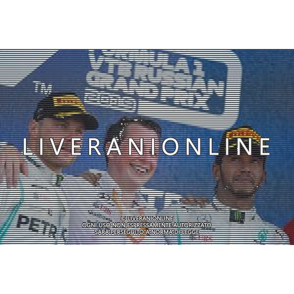 The podium (L to R): second placed Valtteri Bottas (FIN) Mercedes AMG F1 with race winner Lewis Hamilton (GBR) Mercedes AMG F1. 29.09.2019. Formula 1 World Championship, Rd 16, Russian Grand Prix, Sochi Autodrom, Sochi, Russia, Race Day. / AGENZIA ALDO LIVERANI SAS - ITALY ONLY EDITORIAL USE ONLY - Gp F1 Gara Russia Sochi 29.09.2019