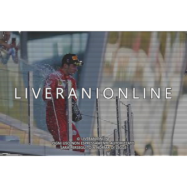 Charles Leclerc (MON) Ferrari celebrates his third position on the podium. 29.09.2019. Formula 1 World Championship, Rd 16, Russian Grand Prix, Sochi Autodrom, Sochi, Russia, Race Day. / AGENZIA ALDO LIVERANI SAS - ITALY ONLY EDITORIAL USE ONLY - Gp F1 Gara Russia Sochi 29.09.2019