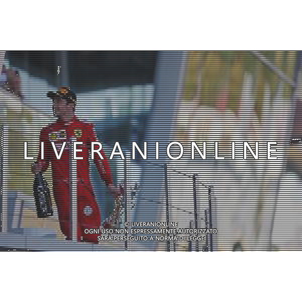 Charles Leclerc (MON) Ferrari celebrates his third position on the podium. 29.09.2019. Formula 1 World Championship, Rd 16, Russian Grand Prix, Sochi Autodrom, Sochi, Russia, Race Day. / AGENZIA ALDO LIVERANI SAS - ITALY ONLY EDITORIAL USE ONLY - Gp F1 Gara Russia Sochi 29.09.2019