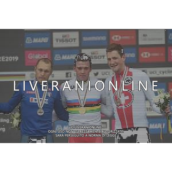 29-09-2019 World Championships Elite; 2019, Trek - Segafredo; 2019, Mitchelton - Scott; 2019, Groupama - Fdj; Pedersen, Mads; Trentin, Matteo; Kung, Stefan; Harrogate; - mondiali ciclismo ©SIROTTI / AGENZIA ALDO LIVERANI SAS