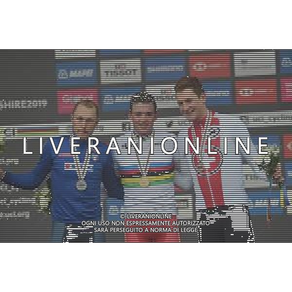 29-09-2019 World Championships Elite; 2019, Trek - Segafredo; 2019, Mitchelton - Scott; 2019, Groupama - Fdj; Pedersen, Mads; Trentin, Matteo; Kung, Stefan; Harrogate; - mondiali ciclismo ©SIROTTI / AGENZIA ALDO LIVERANI SAS