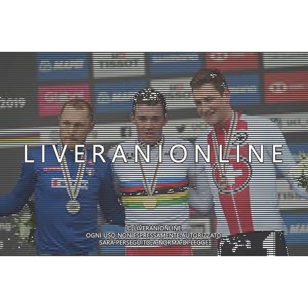 29-09-2019 World Championships Elite; 2019, Trek - Segafredo; 2019, Mitchelton - Scott; 2019, Groupama - Fdj; Pedersen, Mads; Trentin, Matteo; Kung, Stefan; Harrogate; - mondiali ciclismo ©SIROTTI / AGENZIA ALDO LIVERANI SAS