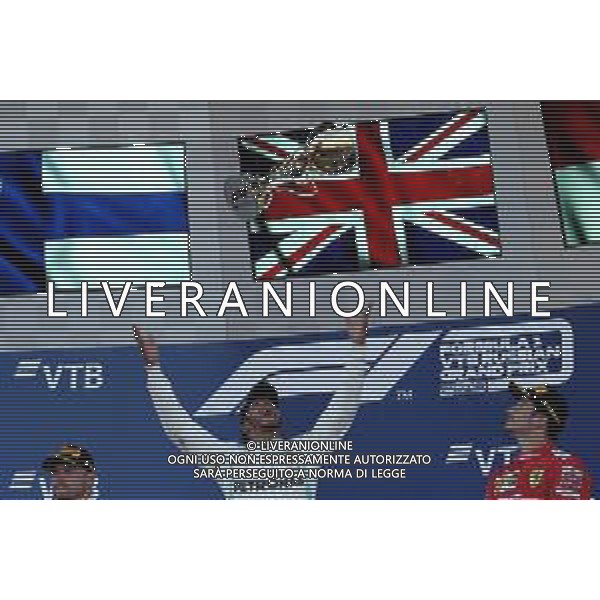 1st place Lewis Hamilton (GBR) Mercedes AMG F1 W10, 2nd Valtteri Bottas (FIN) Mercedes AMG F1 W10 and 3rd place Charles Leclerc (MON) Ferrari SF90. 29.09.2019. Formula 1 World Championship, Rd 16, Russian Grand Prix, Sochi Autodrom, Sochi, Russia, Race Day. AG ALDO LIVERANI SAS-ONLY ITALY