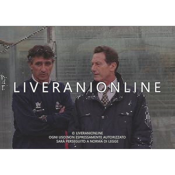 04-10-1998 BERGAMO-CAMPIONATO DI CALCIO SERIE C1 ALZANO VIRESCIT-PADOVA NELLA FOTO CLAUDIO FOSCARINI ALLENATORE ALZANO VIRESCIT CON IL PRESIDENTE ALZANO VIRESCIT FRANCO MOROTTI AG ALDO LIVERANI SAS