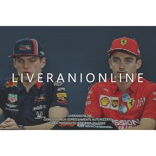 (L to R): Max Verstappen (NLD) Red Bull Racing and Charles Leclerc (MON) Ferrari in the FIA Press Conference. 10.10.2019. Formula 1 World Championship, Rd 17, Japanese Grand Prix, Suzuka, Japan, Preparation Day. AG ALDO LIVERANI SAS-ONLY ITALY
