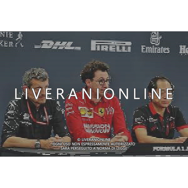 The FIA Press Conference (L to R): Guenther Steiner (ITA) Haas F1 Team Prinicipal; Mattia Binotto (ITA) Ferrari Team Principal; Toyoharu Tanabe (JPN) Honda Racing F1 Technical Director. 11.10.2019. Formula 1 World Championship, Rd 17, Japanese Grand Prix, Suzuka, Japan, Practice Day. AG ALDO LIVERANI SAS-ONLY ITALY