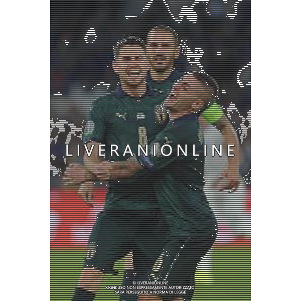 Roma 12.10.2019 Stadio Olimpico 12.10.2019 Italia vs Grecia Qualiificazioni Euro 2020 ©Viganti/Agenzia Aldo Liverani Nella foto: esultanza di jorginho e marco verratti