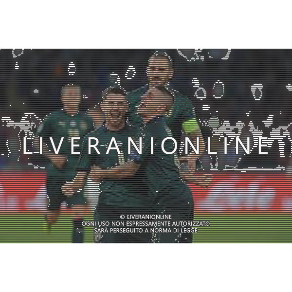 Roma 12.10.2019 Stadio Olimpico 12.10.2019 Italia vs Grecia Qualiificazioni Euro 2020 ©Viganti/Agenzia Aldo Liverani Nella foto: esultanza di jorginho e marco verratti