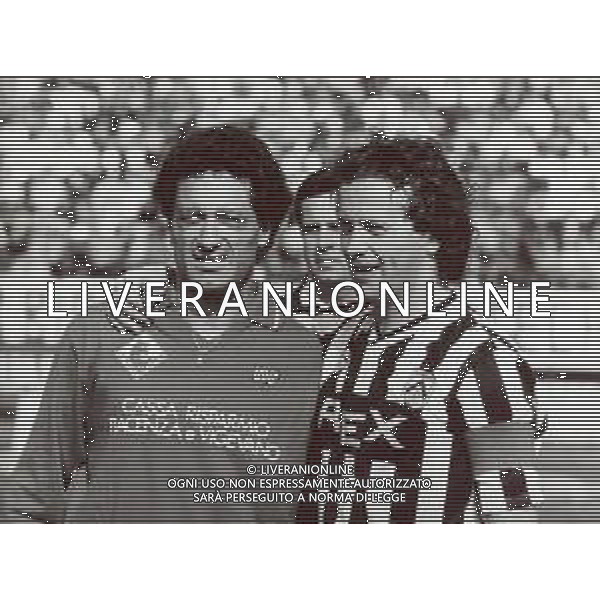 RETROSPETTIVA GIUSEPPE DOSSENA CALCIATORE NELLA FOTO GIUSEPPE DOSSENA CON LA MAGLIA DELL\'UDINESE CALCIO E CLAUDIO GENTILE IN UDINESE PIACENZA AG ALDO LIVERANI SAS