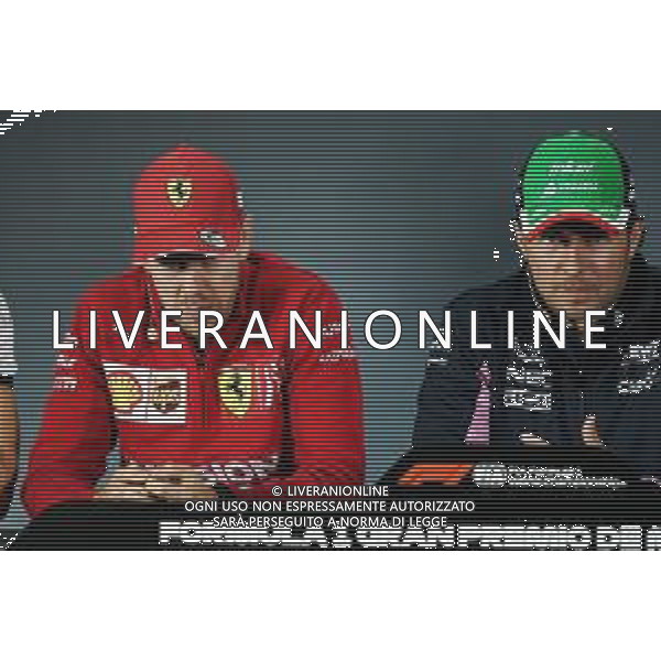 (L to R): Sebastian Vettel (GER) Ferrari with Sergio Perez (MEX) Racing Point F1 Team in the FIA Press Conference. 24.10.2019. Formula 1 World Championship, Rd 18, Mexican Grand Prix, Mexico City, Mexico, Preparation Day. AG ALDO LIVERANI SAS-ONLY ITALY