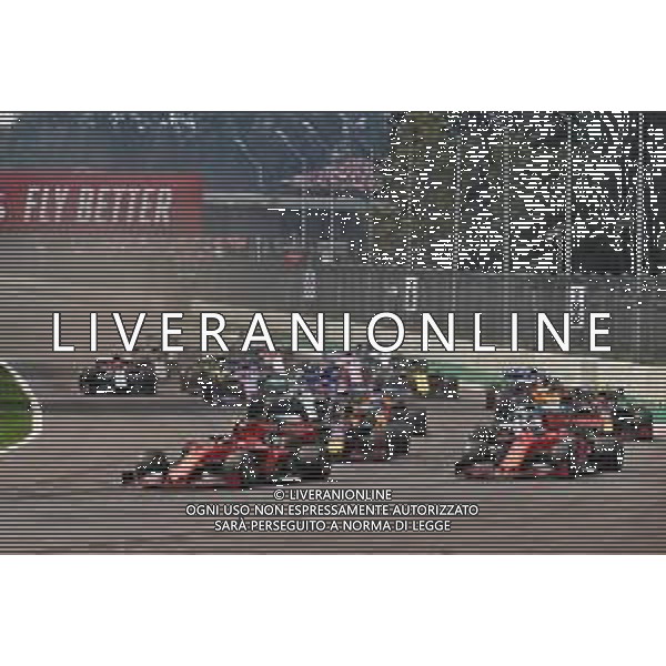 Charles Leclerc (MON) Ferrari leads Sebastian Vettel (GER) Ferrari SF90 at the start of the race. 27.10.2019. Formula 1 World Championship, Rd 18, Mexican Grand Prix, Mexico City, Mexico, Race Day. AG ALDO LIVERANI SAS-ONLY ITALY