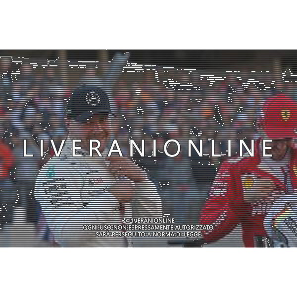 Valtteri Bottas (FIN) Mercedes AMG F1 celebrates his pole position in qualifying parc ferme with Sebastian Vettel (GER) Ferrari. 02.11.2019. Formula 1 World Championship, Rd 19, United States Grand Prix, Austin, Texas, USA, Qualifying Day. @/AGENZIA ALDO LIVERANI Sas - ITALY ONLY EDITORIAL USE ONLY - - GP F1 USA PROVE UFFICIALI QUALIFICHE AUSTIN 02.11.2019