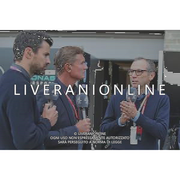 (L to R): Steve Jones (GBR) Channel 4 F1 Presenter; David Coulthard (GBR) Red Bull Racing and Scuderia Toro Advisor / Channel 4 F1 Commentator; Stefano Domenicali (ITA) FIA Single-Seater Commission President. 02.11.2019. Formula 1 World Championship, Rd 19, United States Grand Prix, Austin, Texas, USA, Qualifying Day. @/AGENZIA ALDO LIVERANI Sas - ITALY ONLY EDITORIAL USE ONLY - - GP F1 USA PROVE UFFICIALI QUALIFICHE AUSTIN 02.11.2019
