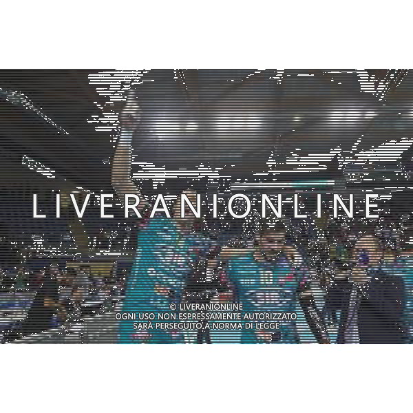 Volley Supercoppa Maschile Civitanova Marche, Italia 02/11/2019 Finale - Sir Safety Perugia vs Modena Volley Nella foto: aleksandar atanasijevic (n.14 opposto sir safety conad perugia) filippo lanza (n.10 schiacciatore sir safety conad perugia) esultano per la vittoria foto loris cerqueglini-aessio marini-ag aldo liverani sas