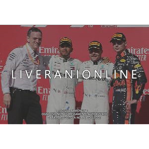 1st place for Valtteri Bottas (FIN) Mercedes AMG F1 W10, 2nd place and new world champion Lewis Hamilton (GBR) Mercedes AMG F1 W10 and 3rd place Max Verstappen (NLD) Red Bull Racing RB15. 03.11.2019. Formula 1 World Championship, Rd 19, United States Grand Prix, Austin, Texas, USA, Race Day. AG ALDO LIVERANI SAS-ONLY ITALY