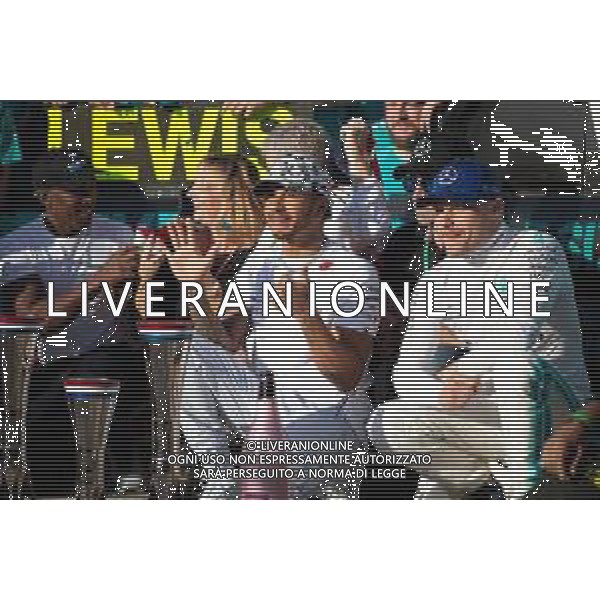 Lewis Hamilton (GBR) Mercedes AMG F1 celebrates his second position and World Championship with race winner Valtteri Bottas (FIN) Mercedes AMG F1 and the team. 03.11.2019. Formula 1 World Championship, Rd 19, United States Grand Prix, Austin, Texas, USA, Race Day. AG ALDO LIVERANI -ONLY ITALY