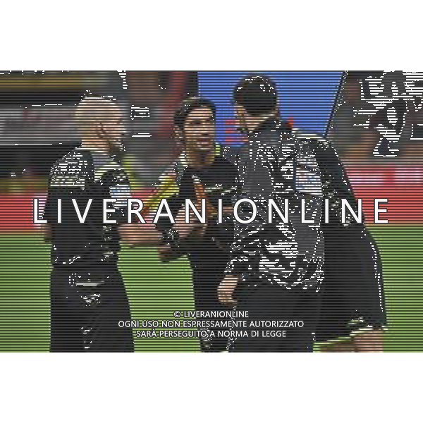 la squadra arbitrale con al centro il direttore di gara Gianpaolo Calvarese di Teramo Milan vs Lazio Campionato Serie A TIM - 11° giornata Milano 3-11-2019 Stadio Giuseppe Meazza - San Siro foto Roberto Garavaglia - ag. Aldo Liverani sas