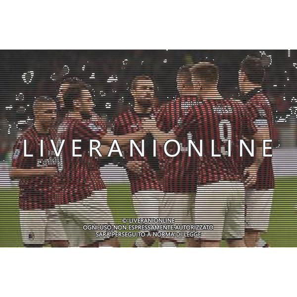 esultanza dei giocatori del Milan dopo il gol dell’1 a 1 Milan vs Lazio Campionato Serie A TIM - 11° giornata Milano 3-11-2019 Stadio Giuseppe Meazza - San Siro foto Roberto Garavaglia - ag. Aldo Liverani sas