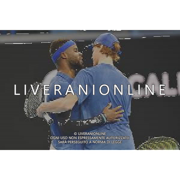 Internazionali di Tennis Milano, Italia 05/11/2019 Next Gen ATP Finals - Fase a gironi - Frances Tiafoe vs J. Sinner Nella foto: Jannik Sinner e Frances Tiafoe foto aòessio tarpini-alessio marini-ag aldo liverani sas
