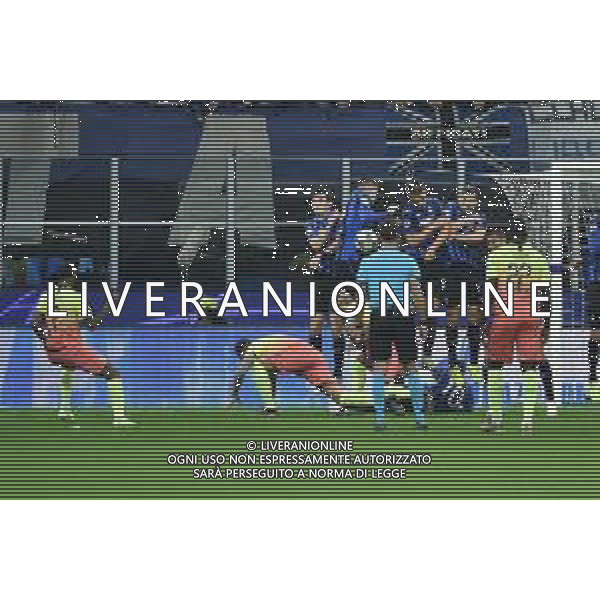 la punizione di Sterling intercettata con il braccio da Ilicic e l’arbitro tramite il VAR assegna il rigore al Manchester City Atalanta vs Manchester City UEFA Champions League fase a gironi 4° giornata gruppo C Milano 6-11-2019 Stadio Giuseppe Meazza - San Siro foto Roberto Garavaglia - ag. Aldo Liverani sas