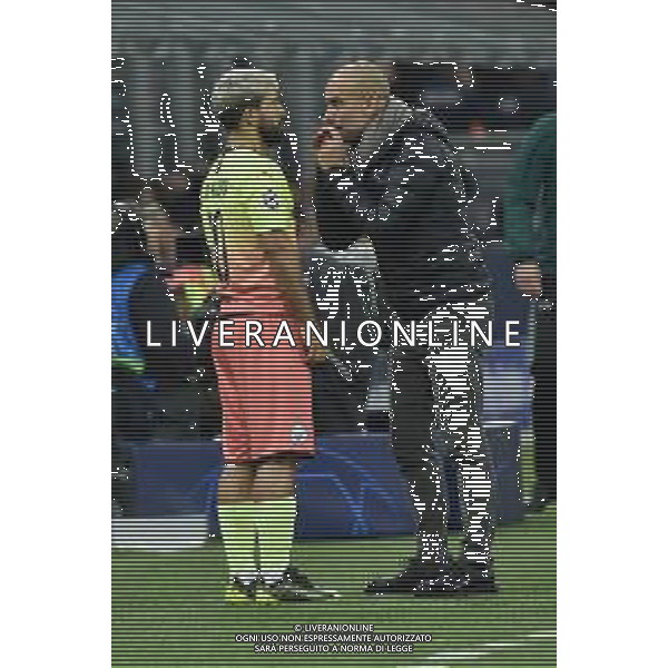 Sergio Aguero (Manchester City) SX e Josep Guardiola allenatore Manchester City DX Atalanta vs Manchester City UEFA Champions League fase a gironi 4° giornata gruppo C Milano 6-11-2019 Stadio Giuseppe Meazza - San Siro foto Roberto Garavaglia - ag. Aldo Liverani sas