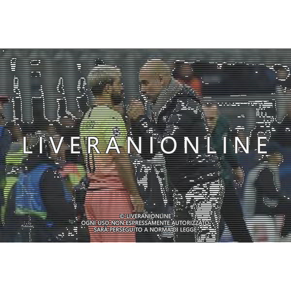 Sergio Aguero (Manchester City) SX e Josep Guardiola allenatore Manchester City DX Atalanta vs Manchester City UEFA Champions League fase a gironi 4° giornata gruppo C Milano 6-11-2019 Stadio Giuseppe Meazza - San Siro foto Roberto Garavaglia - ag. Aldo Liverani sas