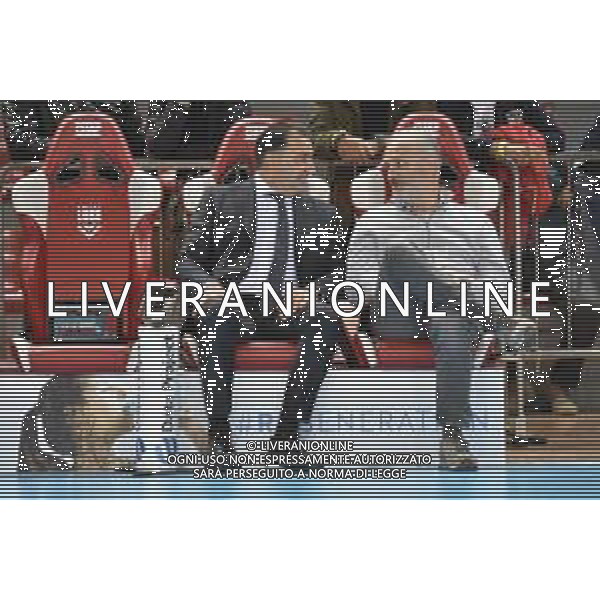 Campionato Italiano di Volley Superlega Serie A 2019/2020 Civitanova, Italia 07/11/2019 Cucine Lube Civitanova vs Top Volley Latina Nella foto: De Giorgi Ferdinando (Allenatore Cucine Lube Civitanova) e Giulianelli Fabio (Amministratore unico Gruppo Lube) si confrantano prima dell\'incontro FOTO ROBERTO BARTOMEOLI-ALESSIO MARINI-AG ALDO LIVERANI SAS