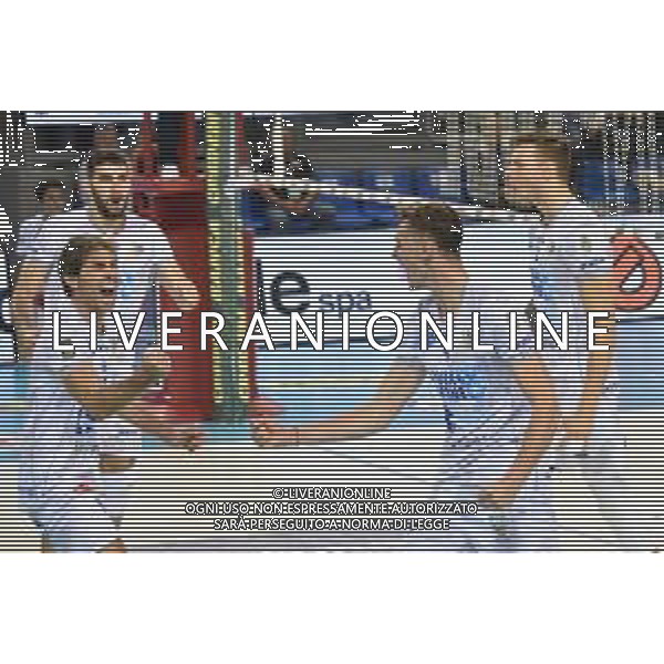 Campionato Italiano di Volley Superlega Serie A 2019/2020 Civitanova, Italia 07/11/2019 Cucine Lube Civitanova vs Top Volley Latina Nella foto: Esultanza giocatori Top Volley Latina FOTO ROBERTO BARTOMEOLI-ALESSIO MARINI-AG ALDO LIVERANI SAS